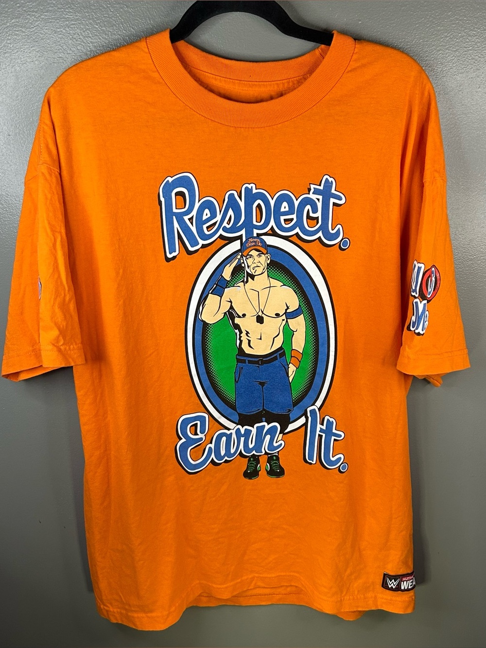 John Cena Respect Earn It Hustle WWE Wresting Orange T-Shirt Size XL